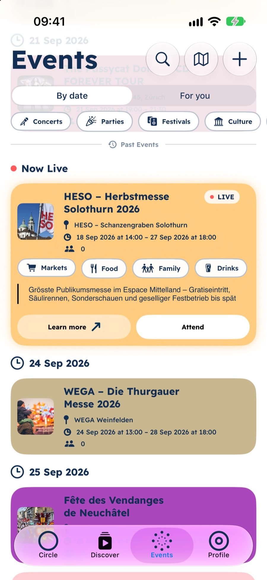 opia: expanded event with details and the “Attend” button