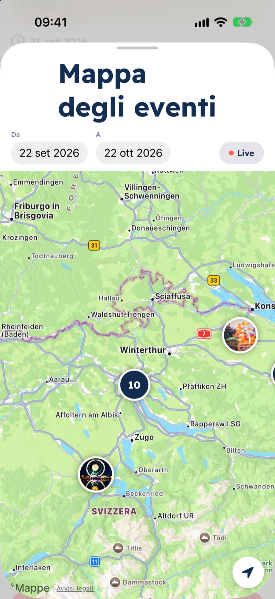 opia: mappa della Svizzera con eventi